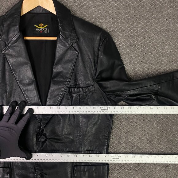 Vintage Famous Leather Blazer Jacket Men's 36S Black 70s 80s 36 Short Small - Picture 7 of 13